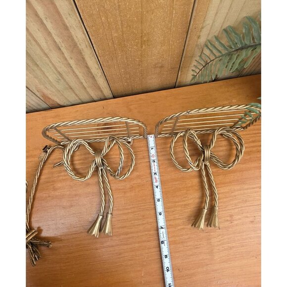 Gold-Toned Twisted Metal Wall Hooks & Shelf Set With Bow Design - Picture 1 of 8